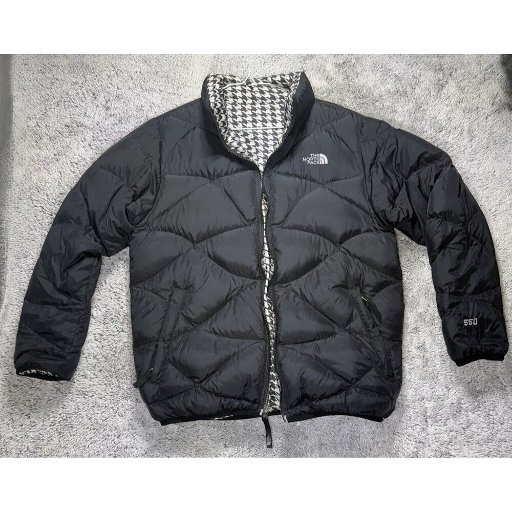 North Face Nuptse Puffer‎ Jacket Girls XL Houndstooth Goose Down 550 Fill 2010